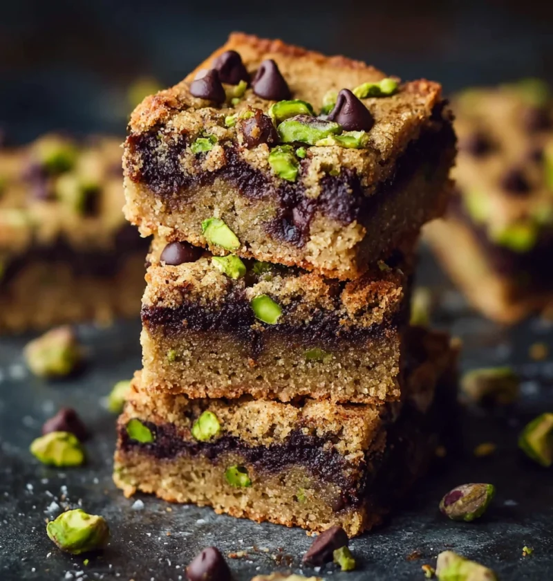 Brown Butter Dubai Pistachio Chocolate Chip Cookie Bars