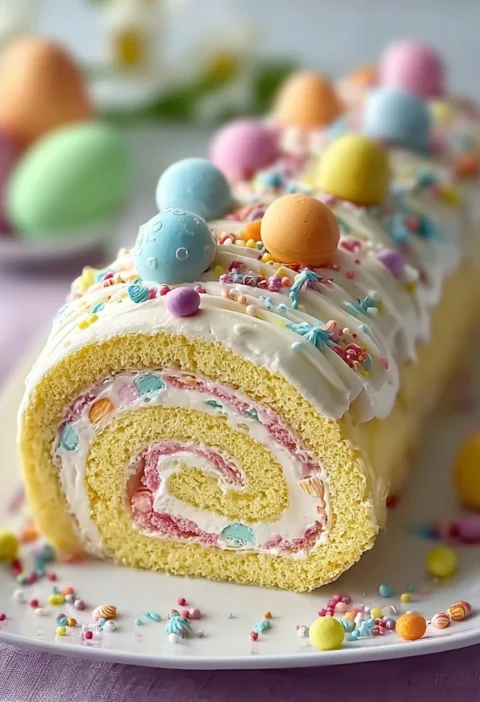 Colorful Easter Cake Roll Celebrate Spring Joyful Flavors