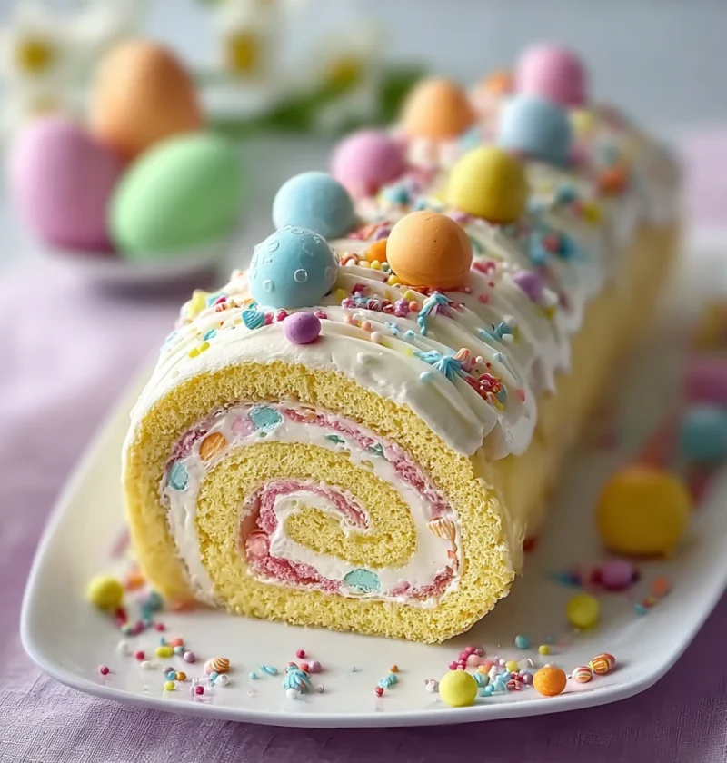 Colorful Easter Cake Roll Celebrate Spring Joyful Flavors