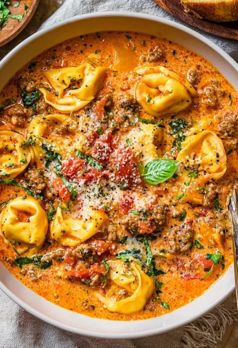 Crockpot Sausage Tortellini Soup