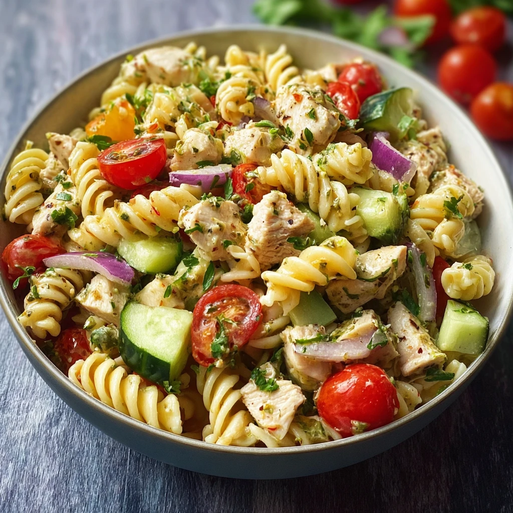 High Protein Protein Pasta Salad with Chicken