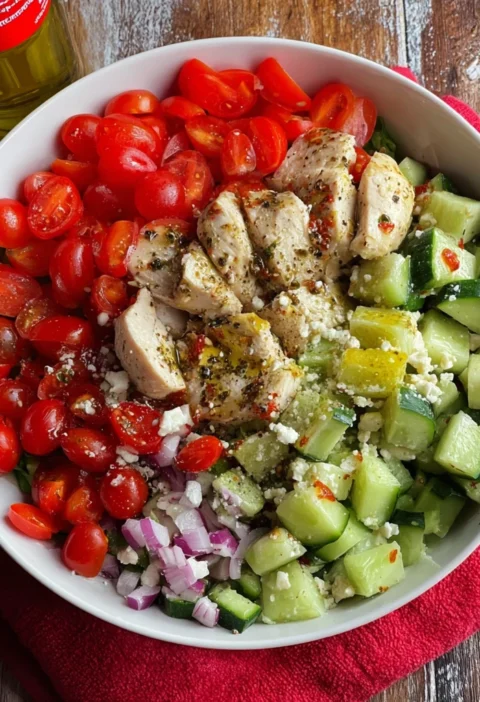 High Protein Chicken Cucumber Tomato Salad