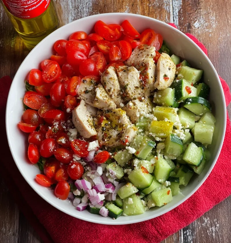 High Protein Chicken Cucumber Tomato Salad