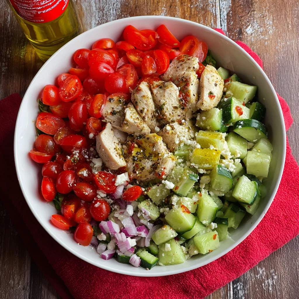 High Protein Chicken Cucumber Tomato Salad