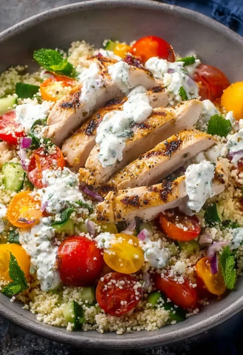 High Protein Chicken Tzatziki Salad Couscous