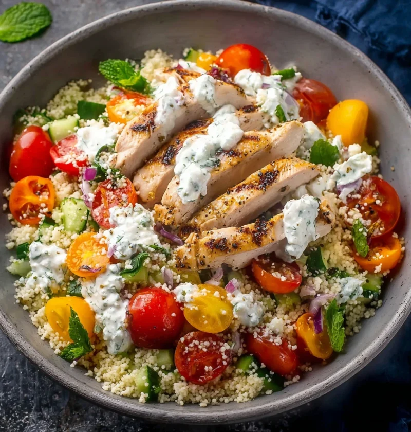 High Protein Chicken Tzatziki Salad Couscous