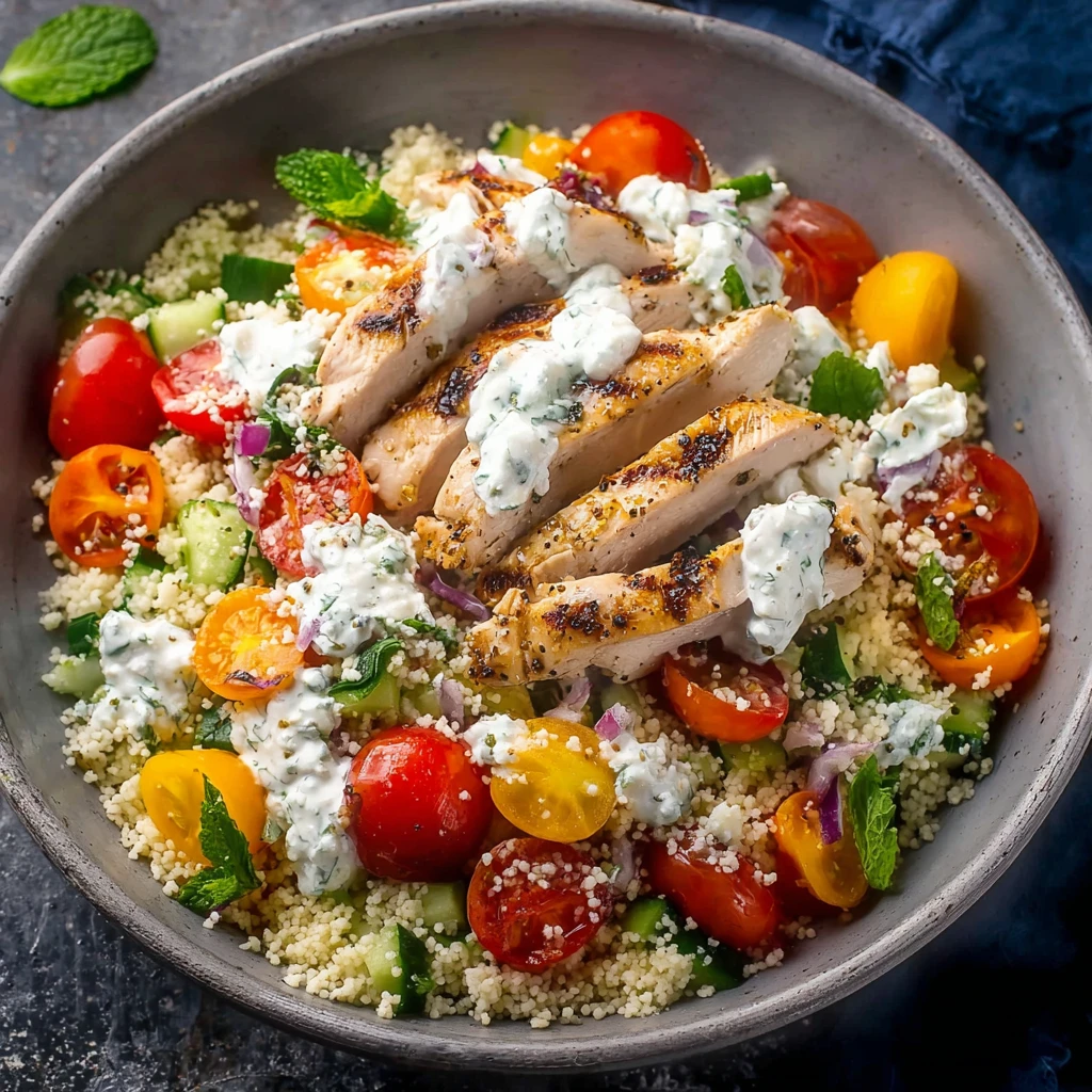 High Protein Chicken Tzatziki Salad Couscous