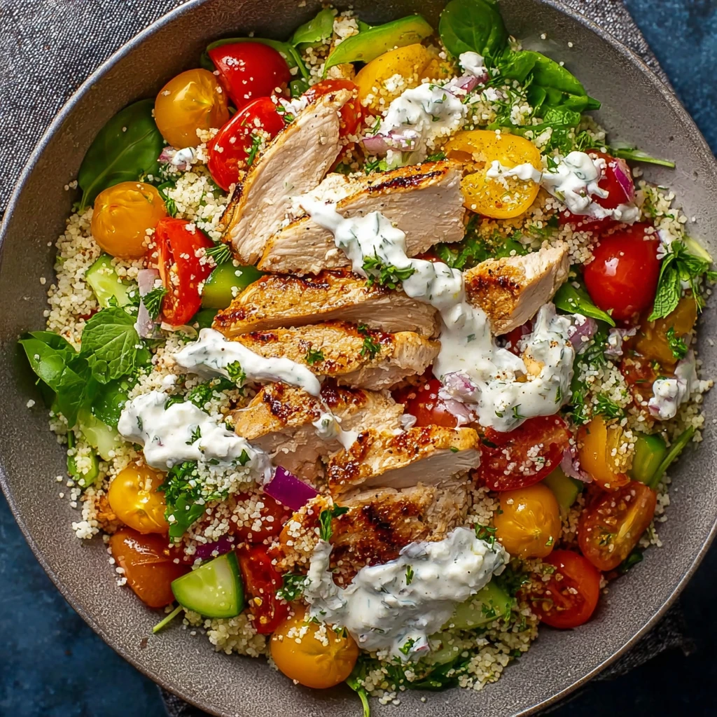 High Protein Chicken Tzatziki Salad Couscous