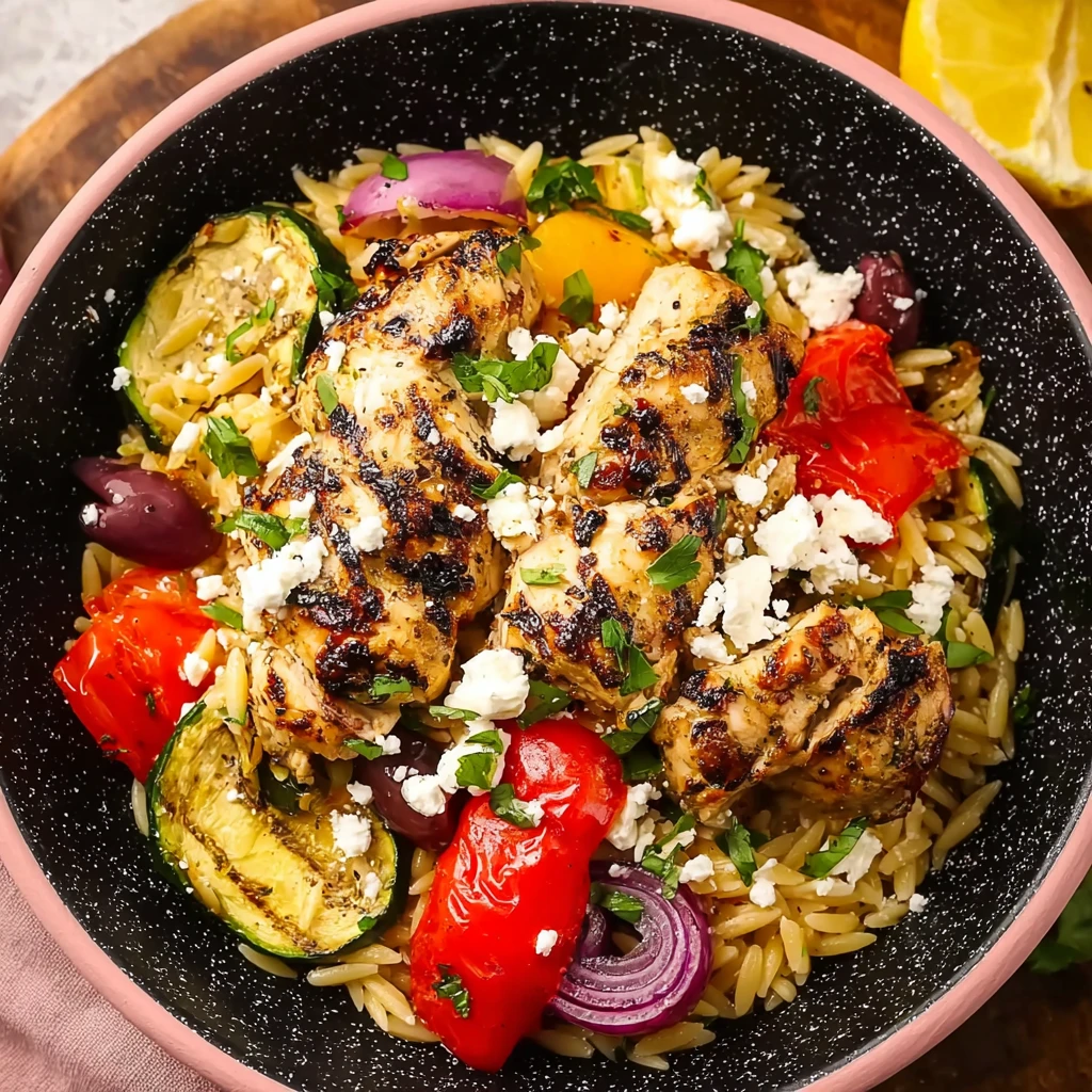 High Protein Greek Chicken Orzo Roasted Veg