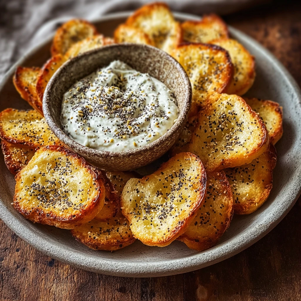 Homemade Bagel Chips Creamy Pepperoncini Dip Bliss