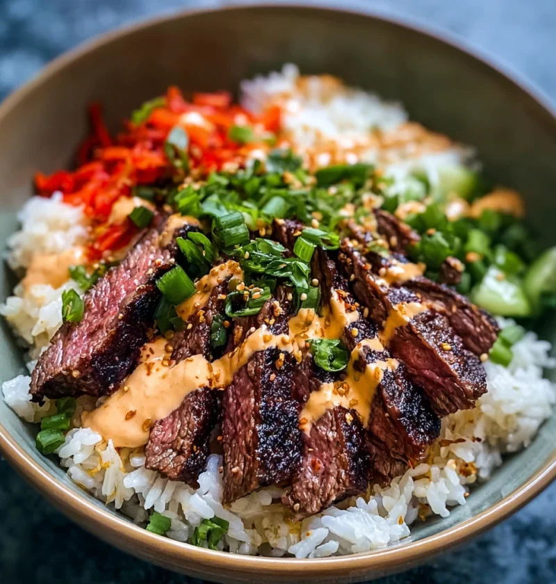 Korean Bbq Steak Rice Bowls Spicy Cream Sauce