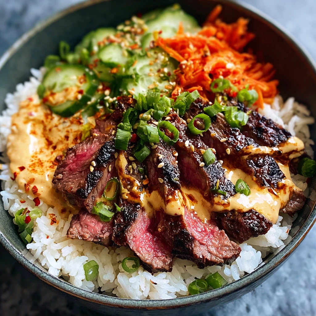 Korean Bbq Steak Rice Bowls Spicy Cream Sauce