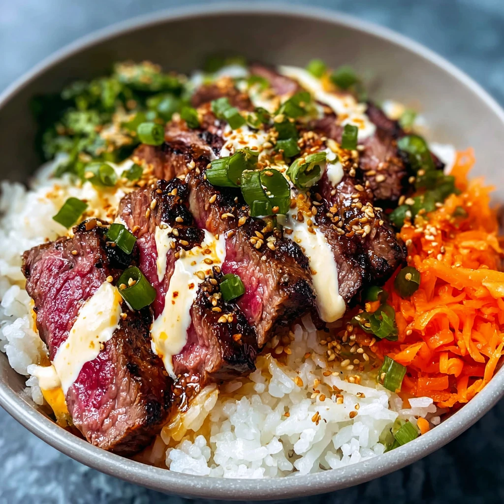 Korean Bbq Steak Rice Bowls Spicy Cream Sauce