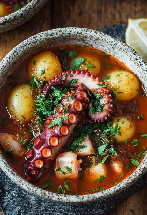 Authentic Greek Octopus Stew Potatoes Fresh Herbs Delight