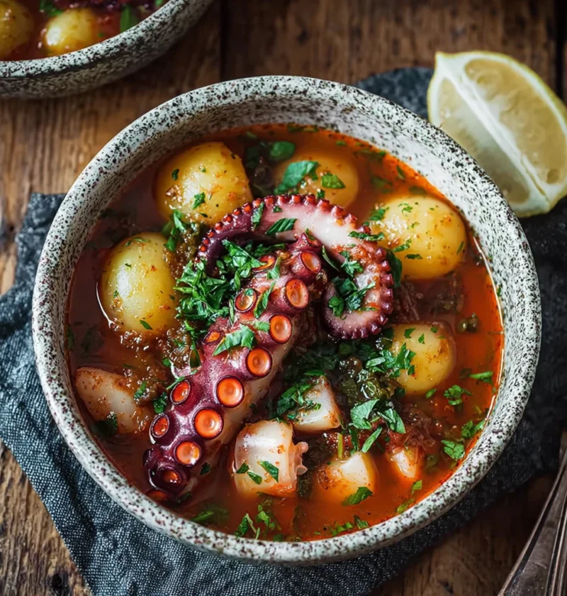 Authentic Greek Octopus Stew Potatoes Fresh Herbs Delight