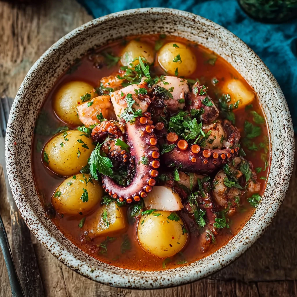 Authentic Greek Octopus Stew Potatoes Fresh Herbs Delight