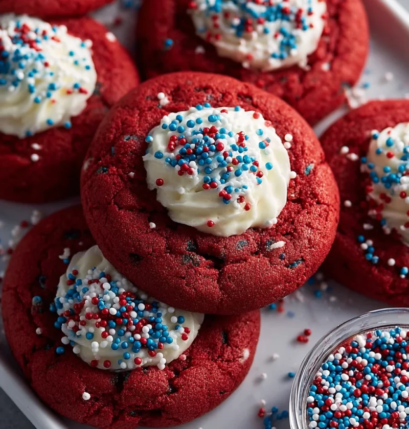 Classic 4th July Red Velvet Cookies