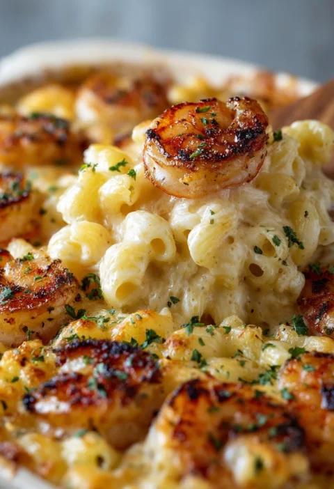Creamy Garlic Shrimp Pasta Bake
