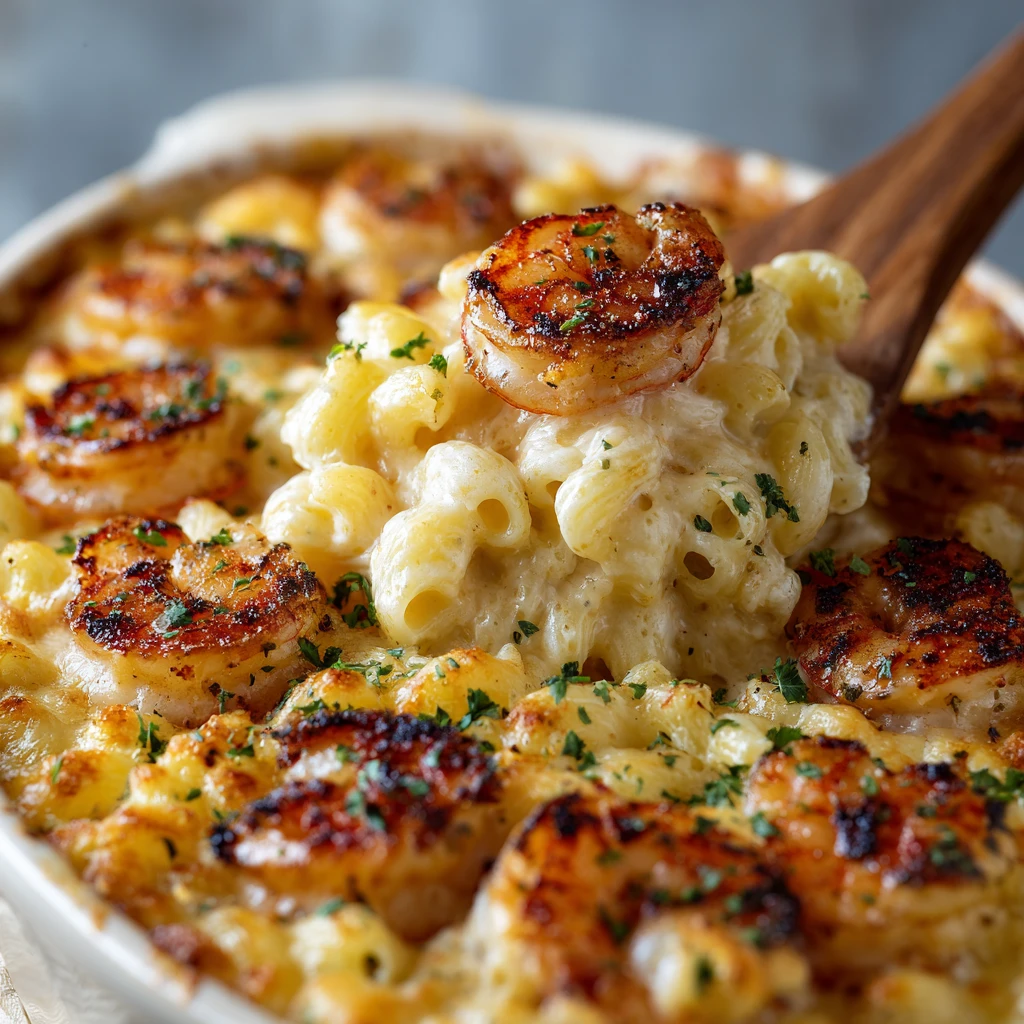Creamy Garlic Shrimp Pasta Bake