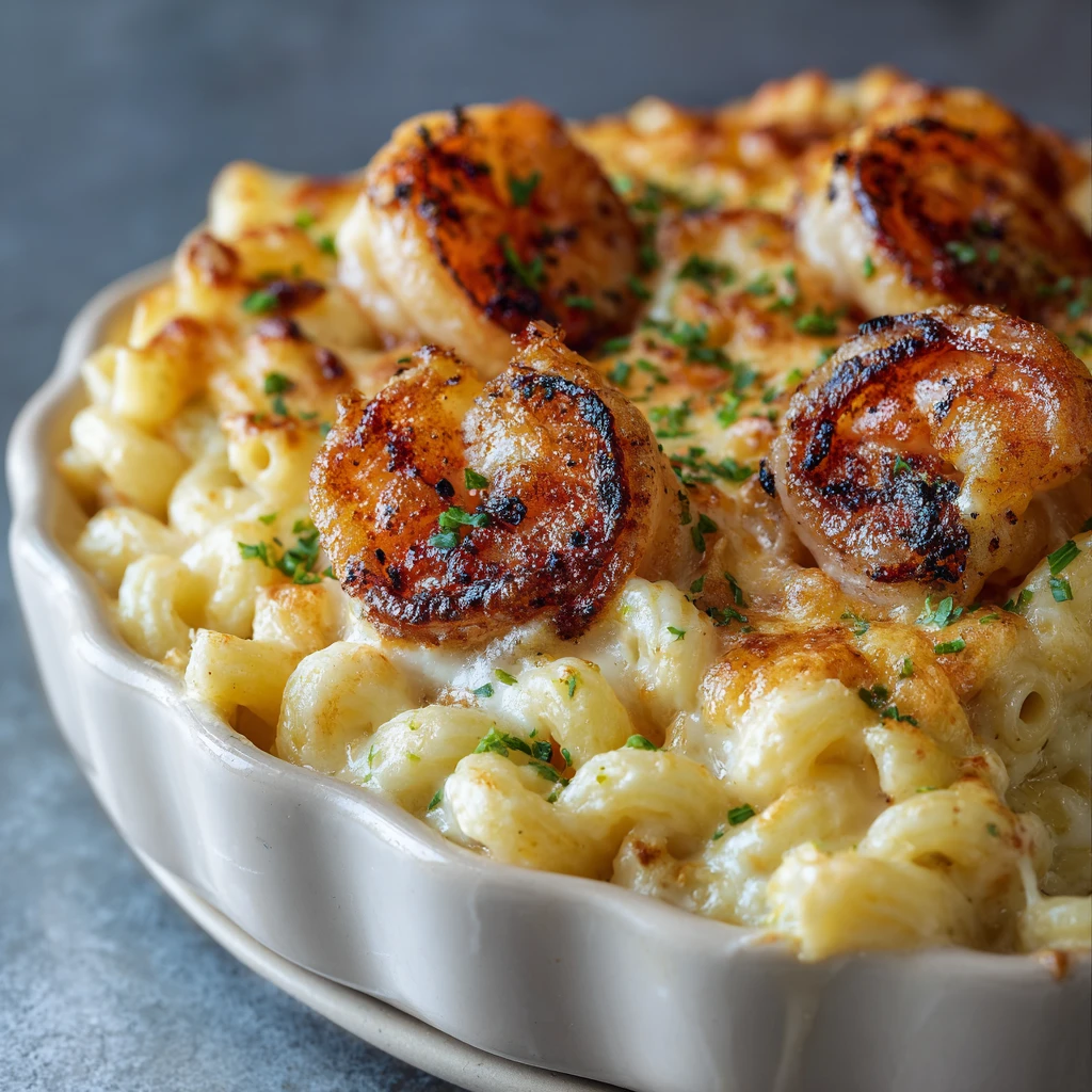 Creamy Garlic Shrimp Pasta Bake