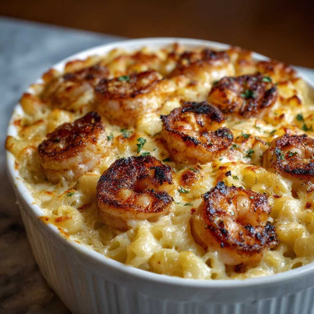 Creamy Garlic Shrimp Pasta Bake