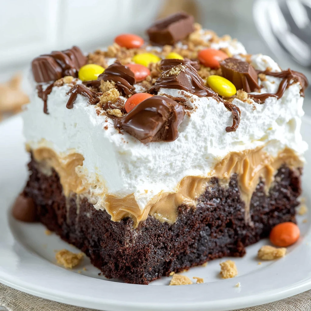 Chocolate Peanut Butter Poke Cake