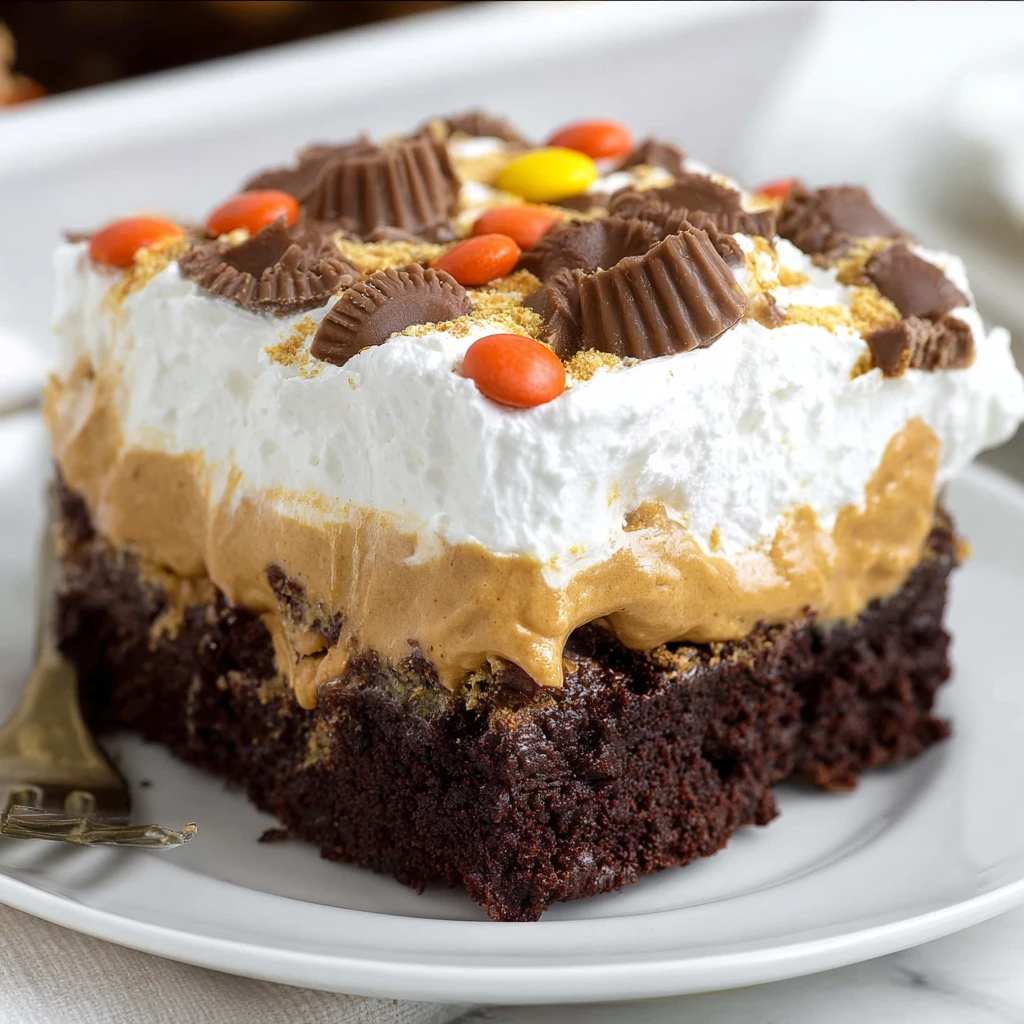 Chocolate Peanut Butter Poke Cake