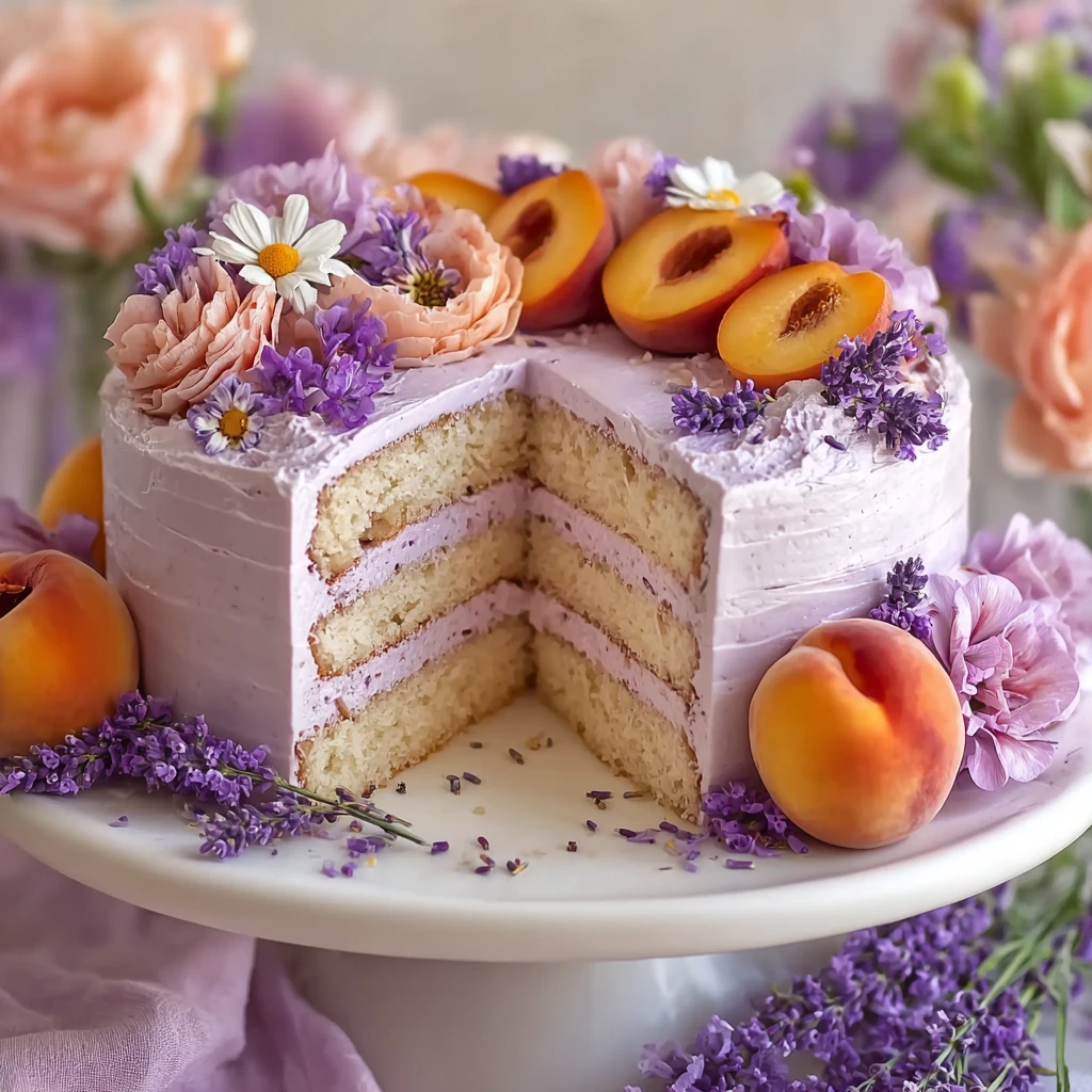 Lavender Peach Dream Cake Slice Floral Bliss
