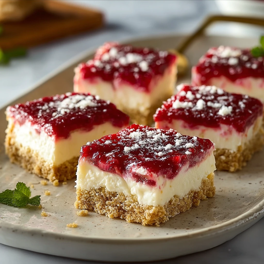 No Bake Rhubarb Cheesecake Squares