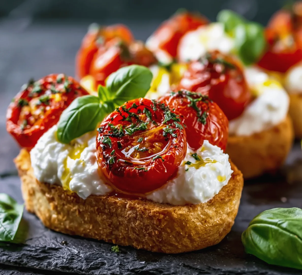 Burrata Bruschetta with Blistered Tomatoes