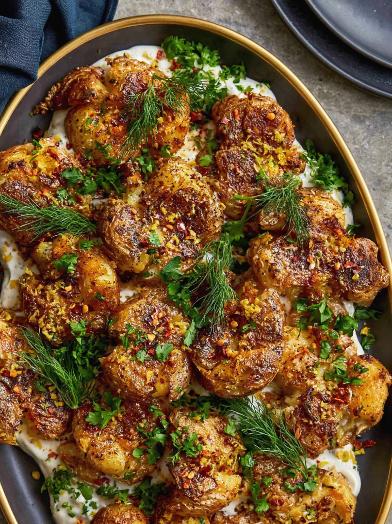 Crispy Smashed Potatoes (with Whipped Feta)