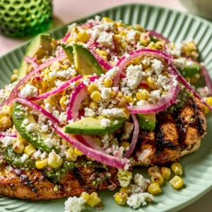 Grilled Chicken with Avocado, Corn and Feta Salad
