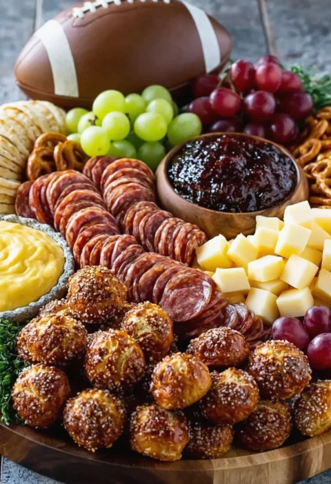 Easy Football Charcuterie Board with Pretzel Bites