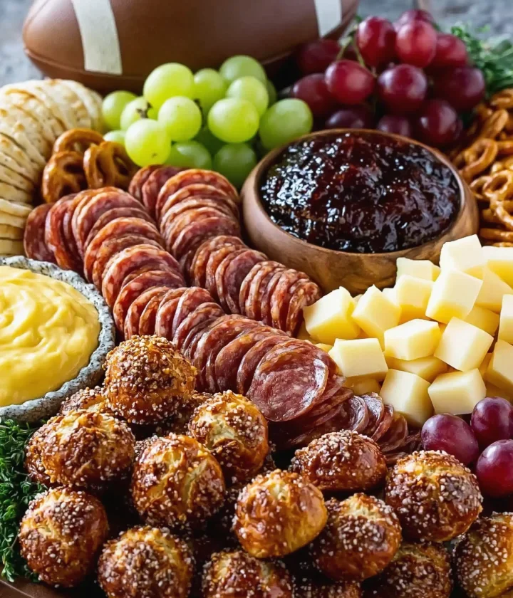 Easy Football Charcuterie Board with Pretzel Bites
