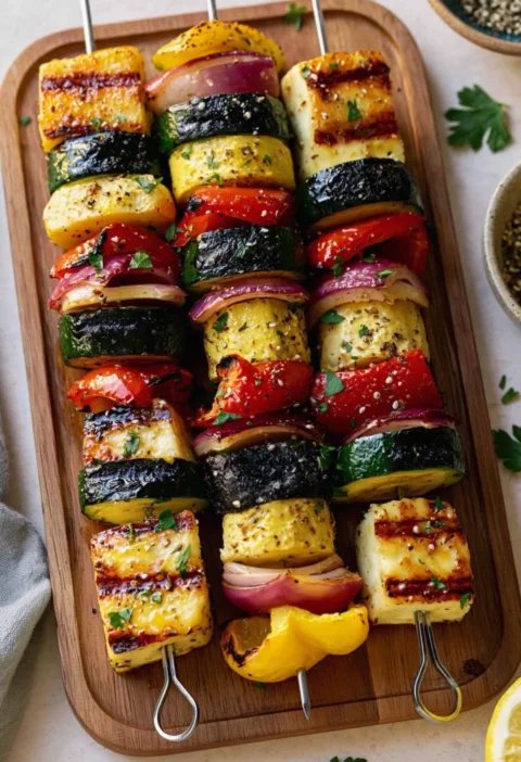 Grilled Halloumi and Vegetable Skewers