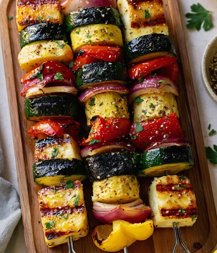 Grilled Halloumi and Vegetable Skewers