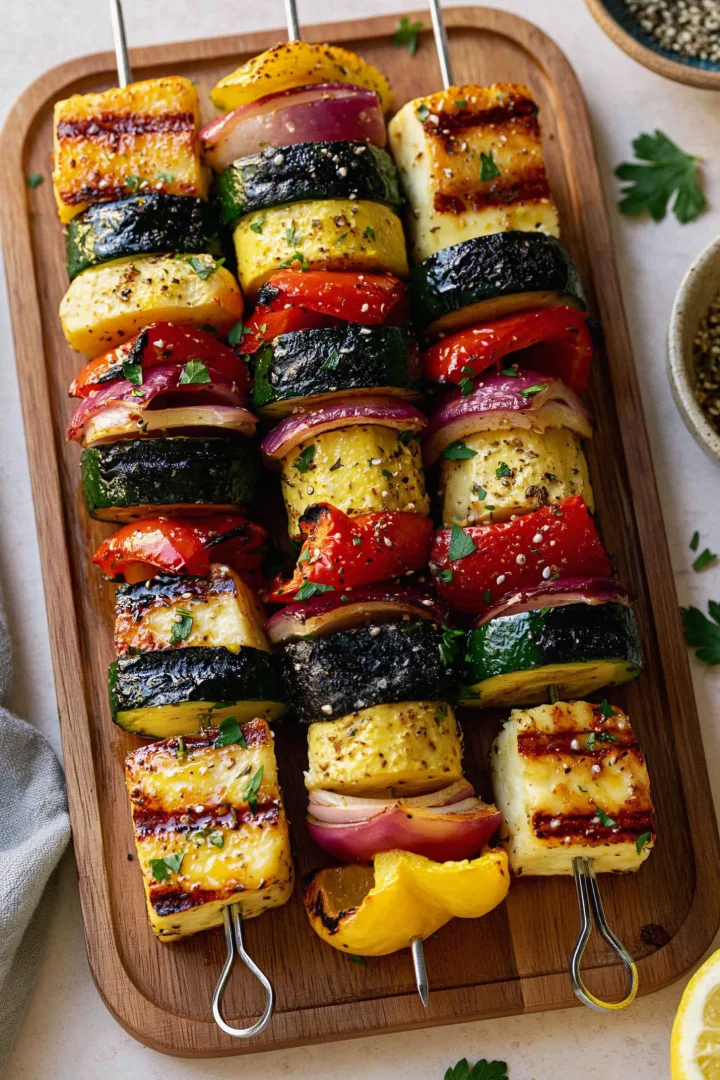 Grilled Halloumi and Vegetable Skewers