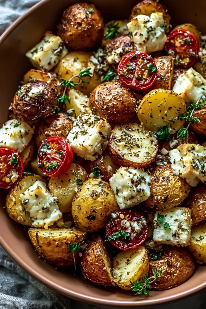Irresistible Roasted Potatoes with Baked Feta and Garlic Delight