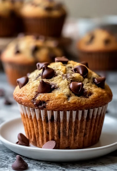 Moist chocolate chip banana muffins
