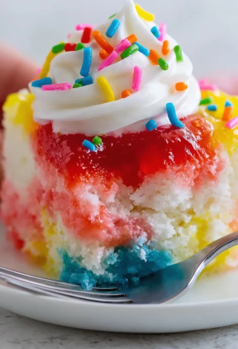 Rainbow Jello Poke Cake