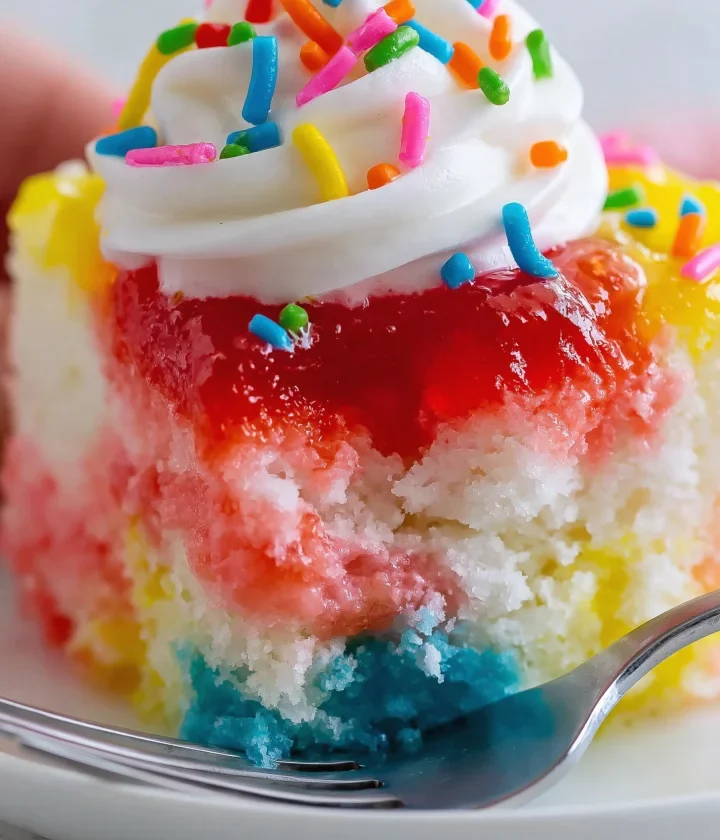 Rainbow Jello Poke Cake