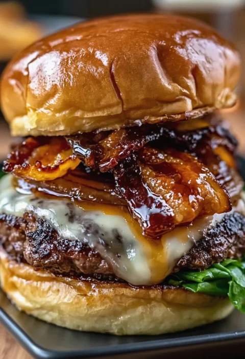 Savory Whiskey Maple Beef Bacon Burger