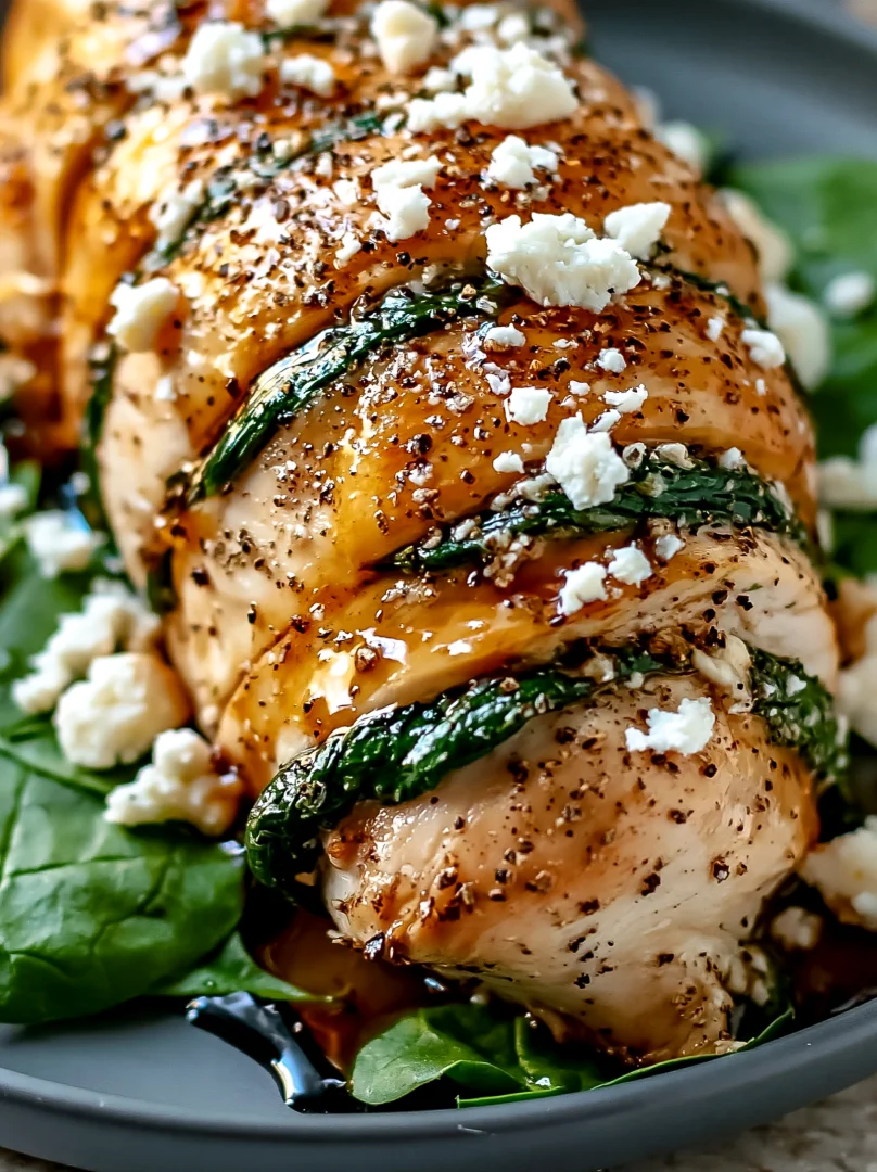 Juicy Rolled Chicken with Feta & Spinach