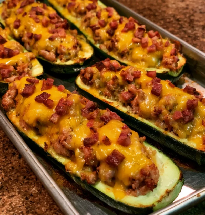 Bacon Cheddar Stuffed Zucchini Boats