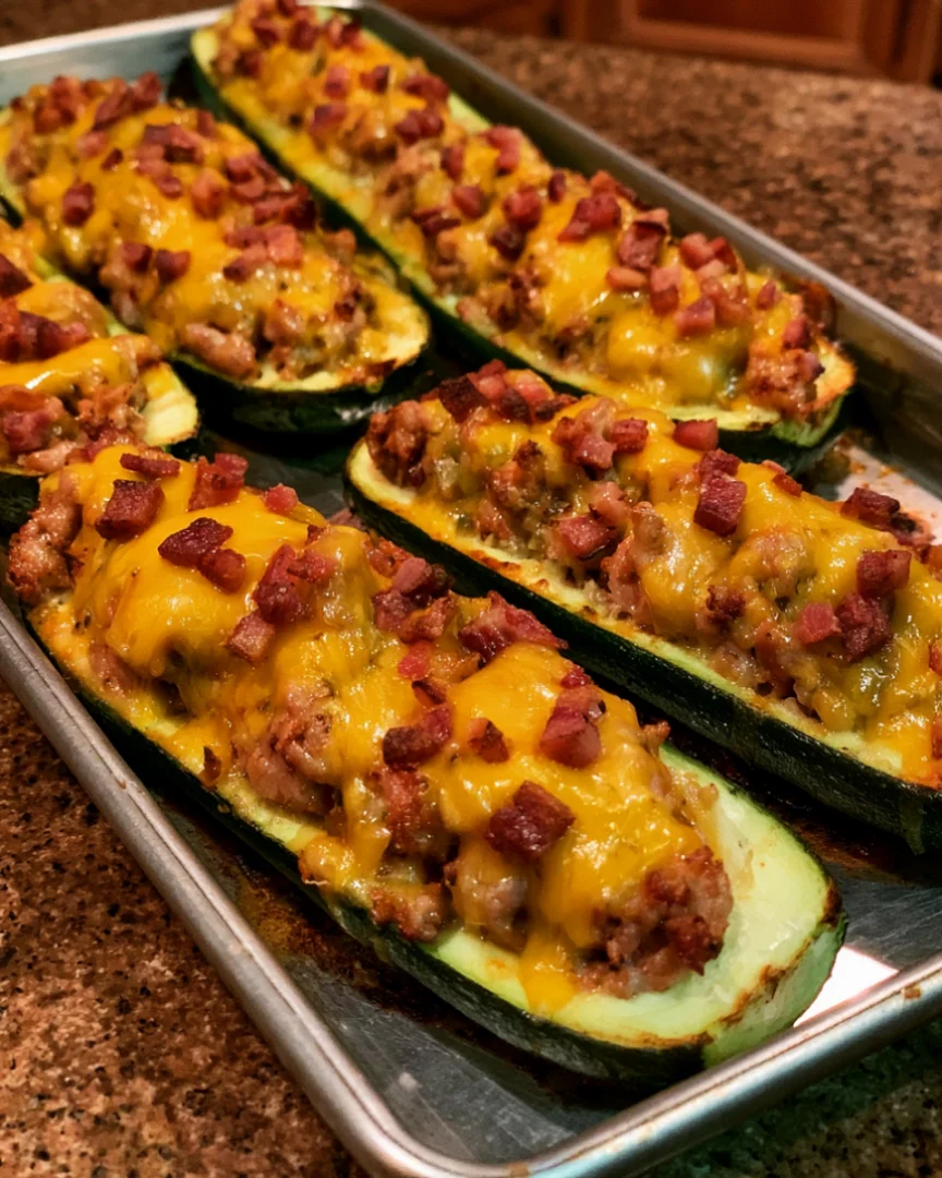 Bacon Cheddar St￭ Zucchini Boats