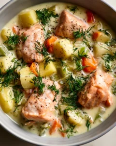 Creamy Dill Salmon Soup with Potatoes and Leeks Recipe