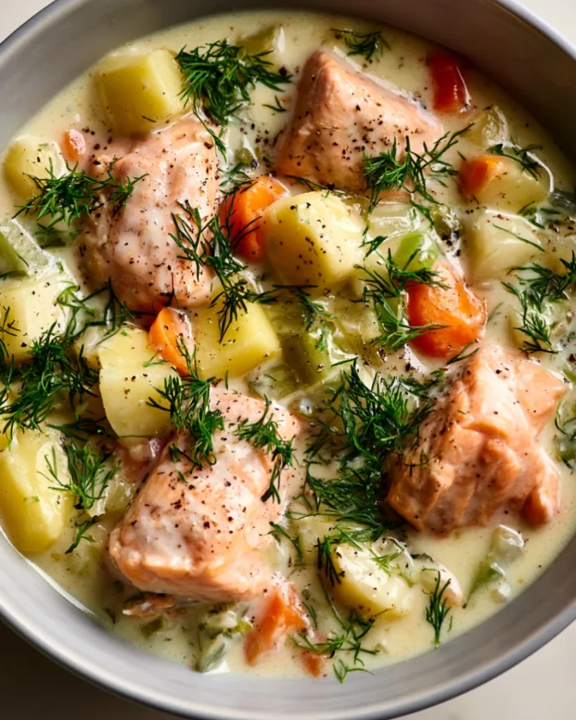 Creamy Dill Salmon Soup with Potatoes and Leeks Recipe