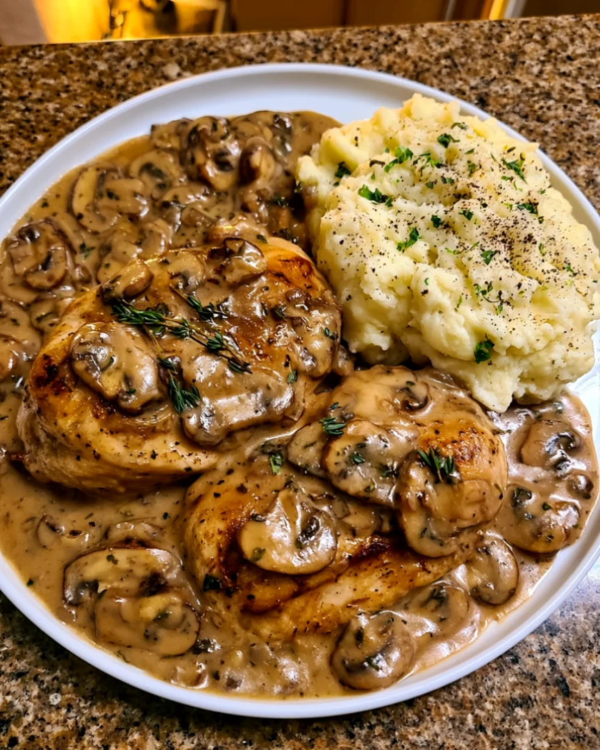 Creamy Mushroom Chicken with Garlic Mashed Potatoes