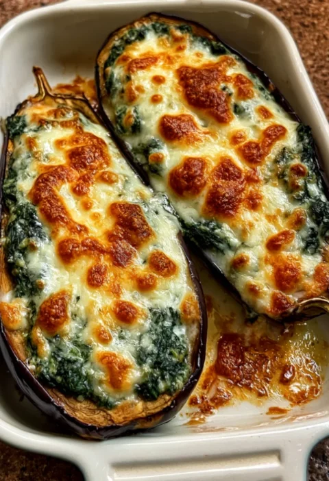 Creamy Spinach Ricotta Stuffed Eggplant