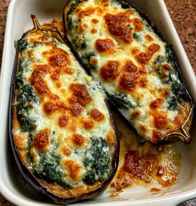 Creamy Spinach Ricotta Stuffed Eggplant